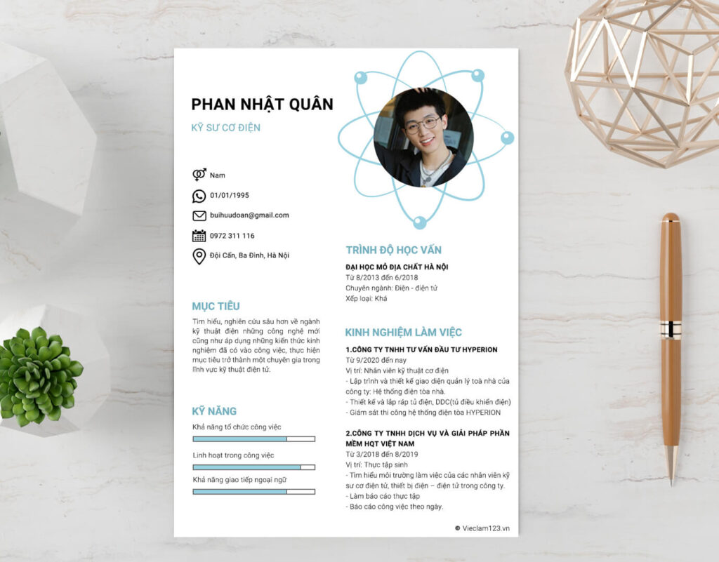 Mẫu CV kỹ sư điện đơn giản (Nguồn: Internet)