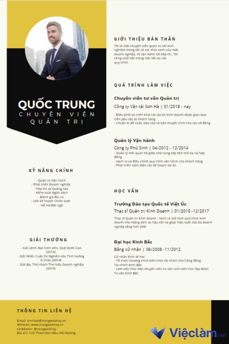 Mẫu CV vị trí quản trị