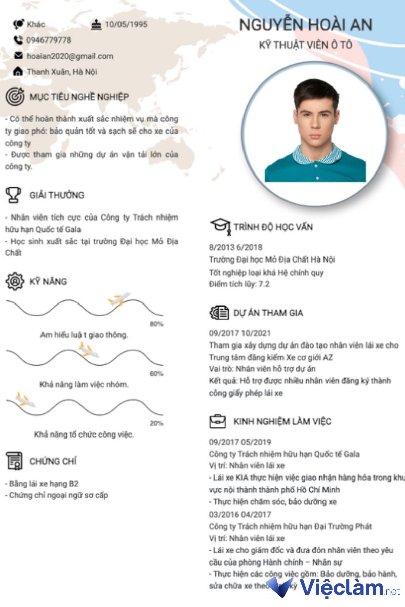 mẫu CV xin việc ngành ô tô kỹ thuật
