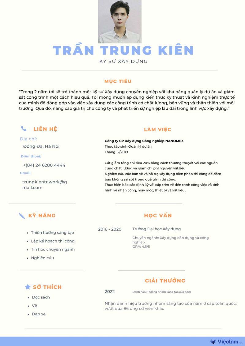 CV xin việc xây dựng tối giản