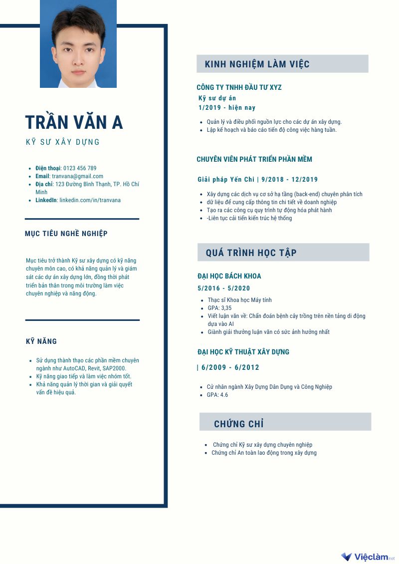 CV kỹ sư xây dựng đầy đủ nội dung