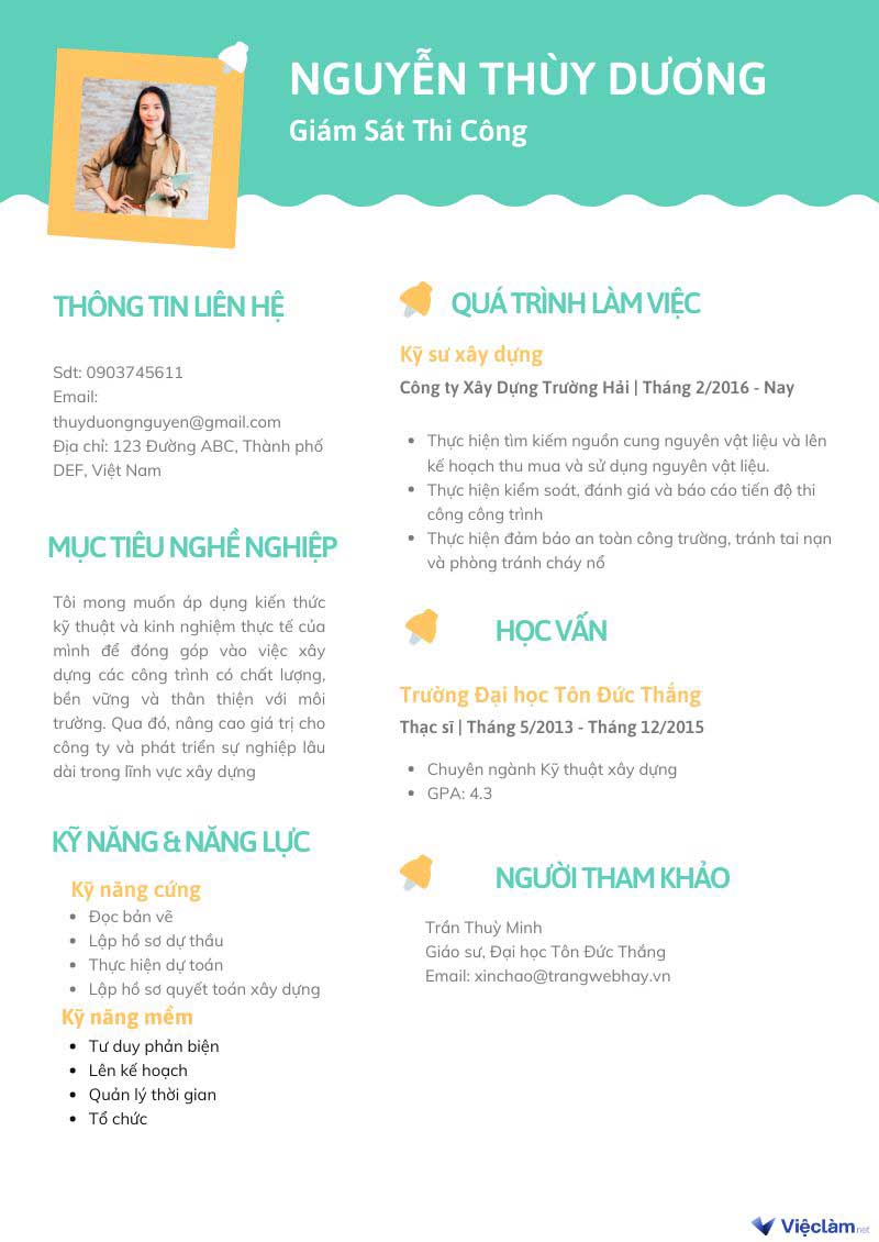 CV xin việc giám sát thi công