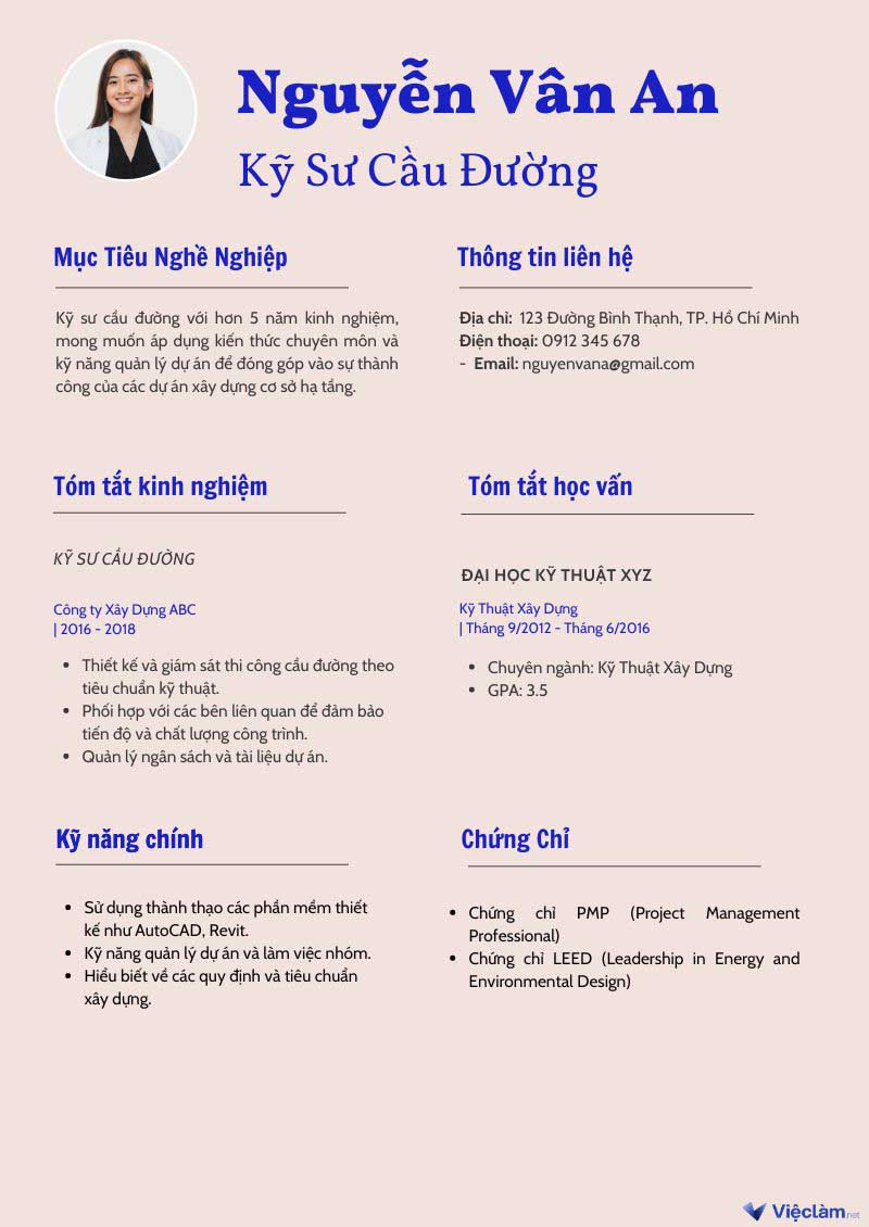 CV xin việc kỹ sư cầu đường