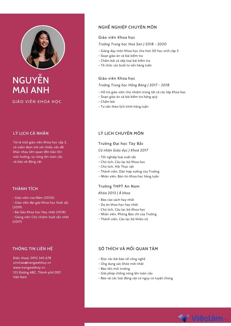 1. CV gia sư cho người mới ra trường hoặc đang học đại học