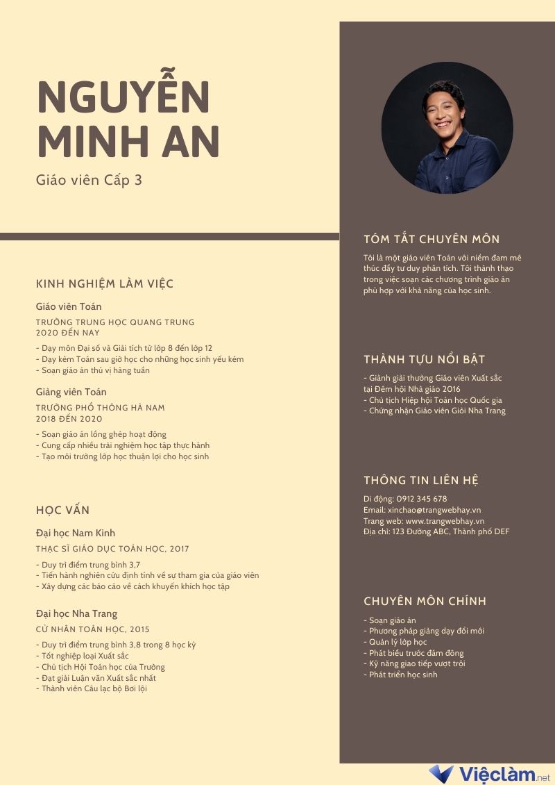 2. CV gia sư cho người có kinh nghiệm