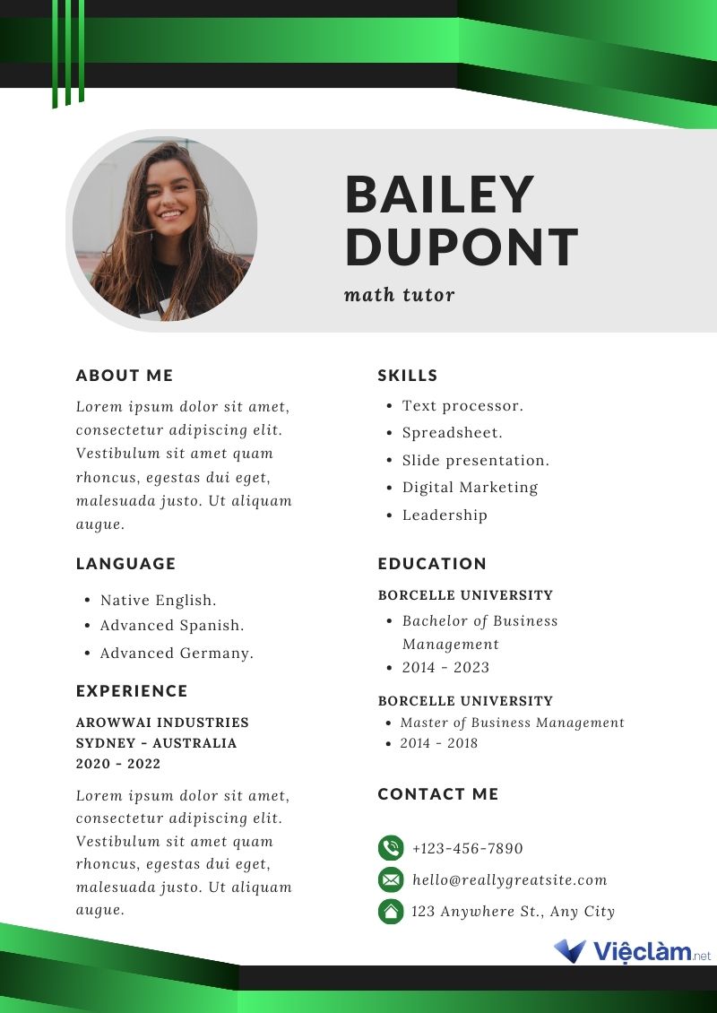 4. CV gia sư bằng tiếng Anh