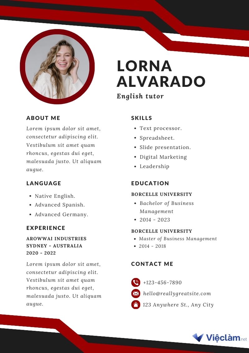4. CV gia sư bằng tiếng Anh