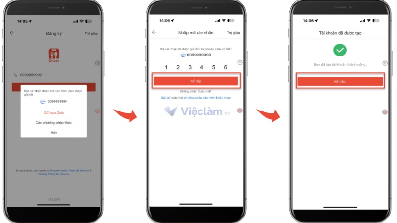 Bước 2: Nhập mã xác thực để đăng ký tài khoản