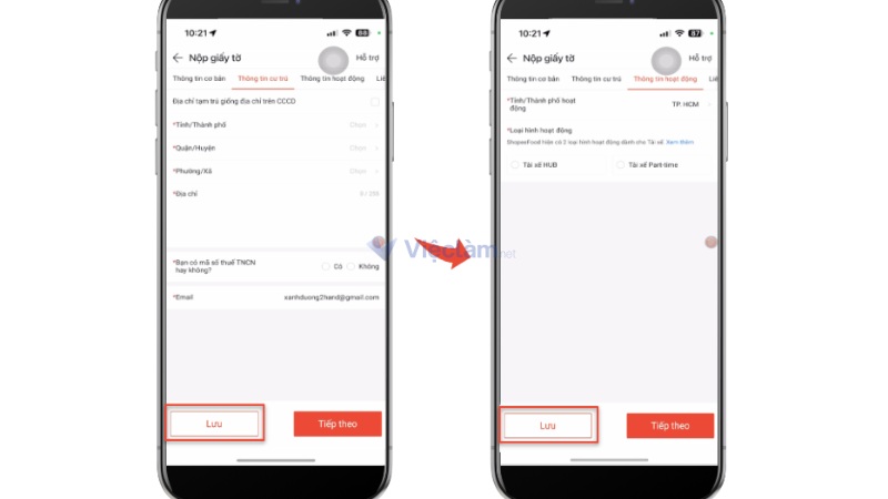 Nhập thông tin cư trú và thông tin hoạt động tài xế