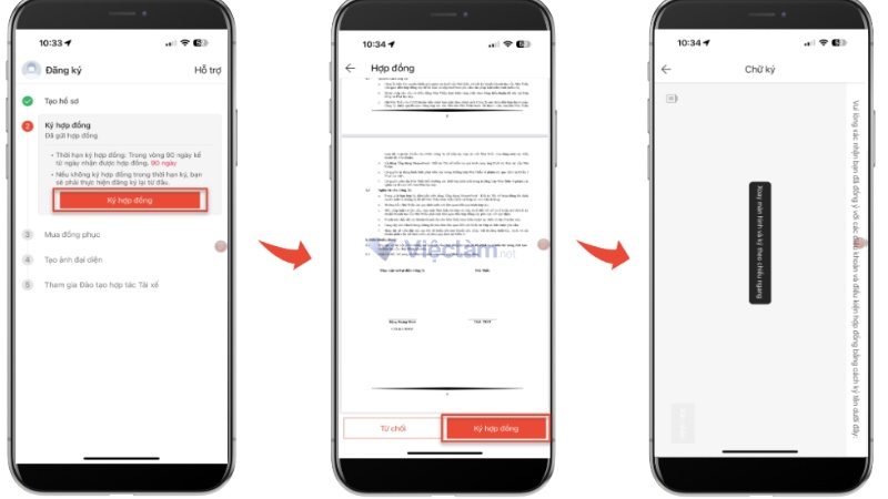 Xoay ngang màn hình để bấm ký hợp đồng