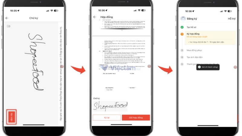 Xác nhận, gửi hợp đồng và chờ phê duyệt