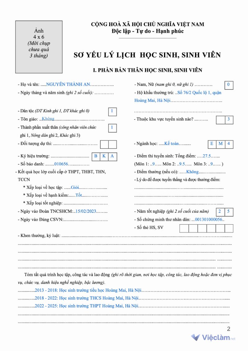 Phần bản thân học sinh, sinh viên