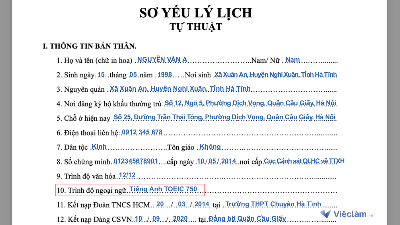 Cách ghi trình độ ngoại ngữ trong sơ yếu lý lịch chính xác