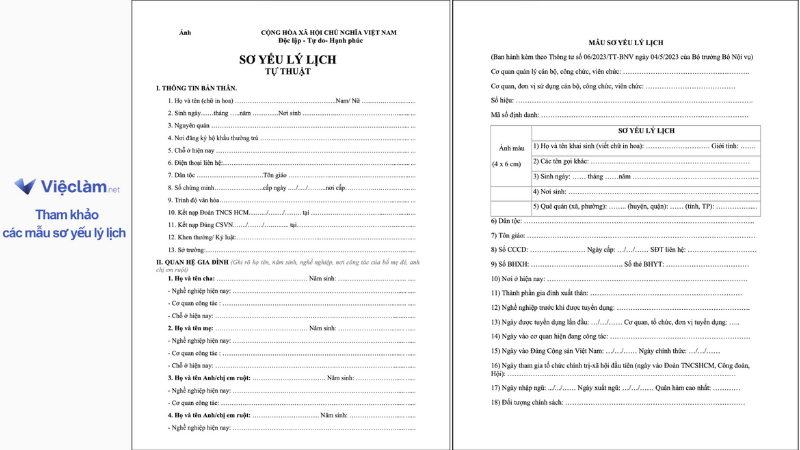 Các mẫu sơ yếu lý lịch tham khảo