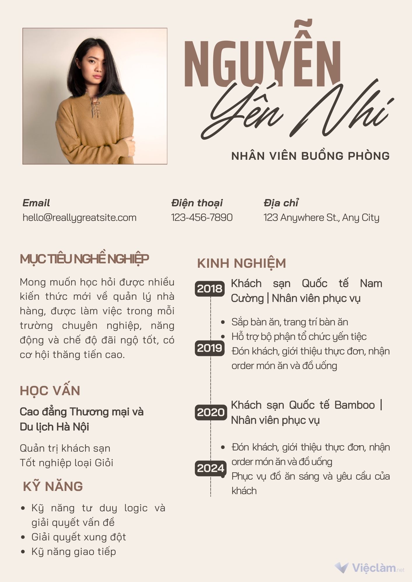 Mẫu CV xin việc buồng phòng khách sạn chuẩn