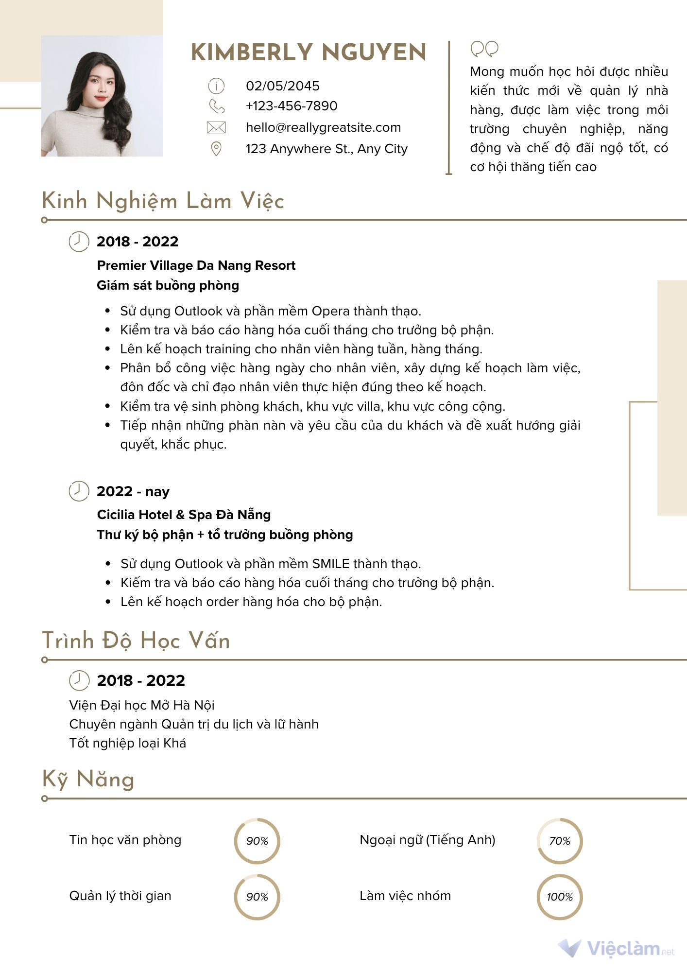 Viết CV xin việc làm buồng phòng tại khách sạn