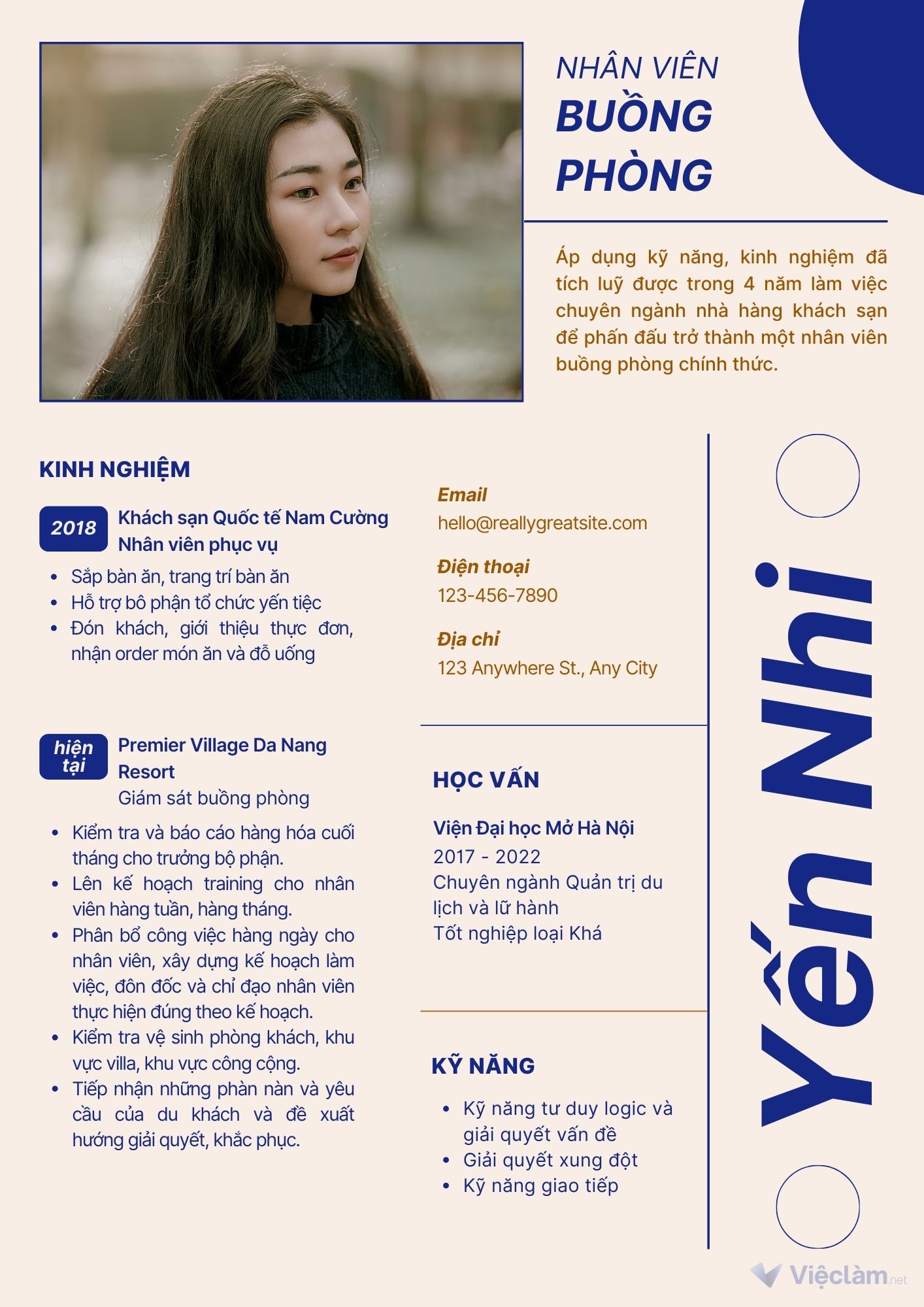 Mẫu CV xin việc buồng phòng khách sạn