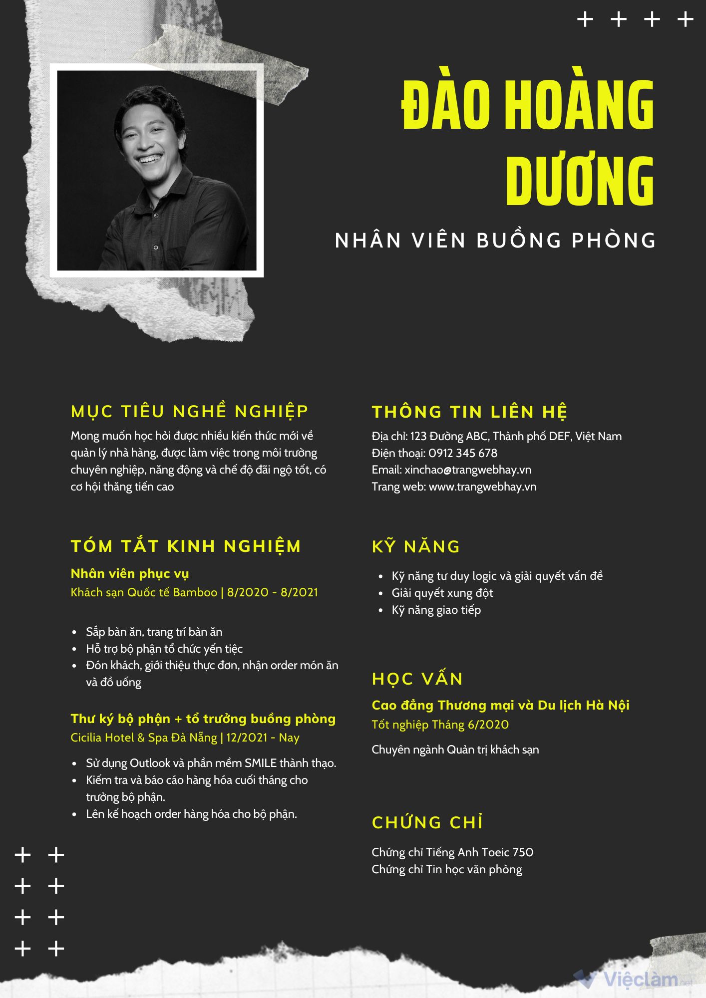 CV xin việc buồng phòng khách sạn ấn tượng