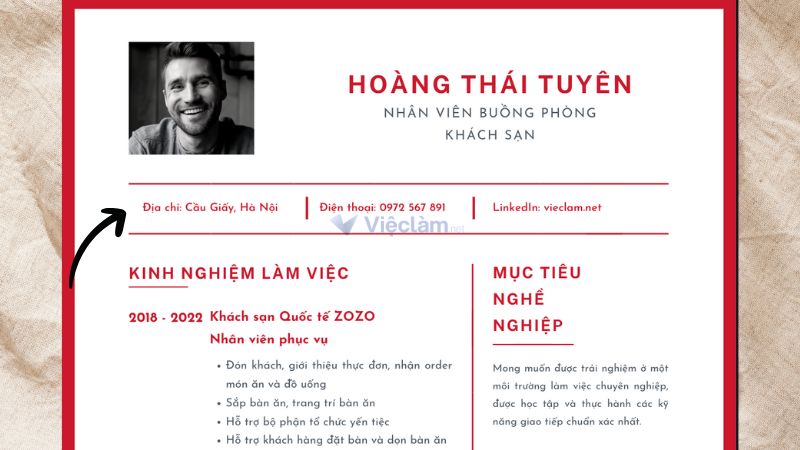 Hướng dẫn chi tiết viết phần "Thông tin cá nhân" trong CV xin việc buồng phòng khách sạn