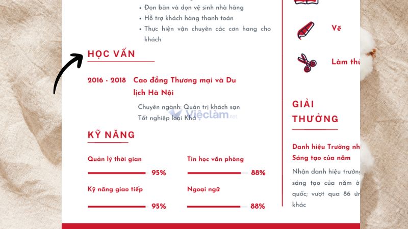 "Trình độ học vấn" thể hiện sự phù hợp của bạn đối với công việc