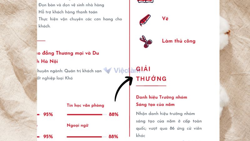 Hướng dẫn viết mục "Thành tích" trong CV xin việc buồng phòng khách sạn
