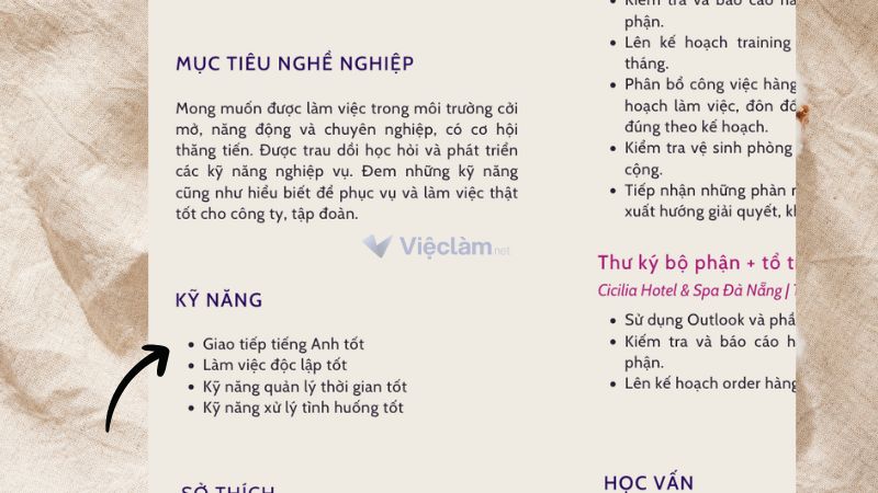 Một số những kỹ năng chuyên môn có thể chèn vào CV xin việc buồng phòng khách sạn