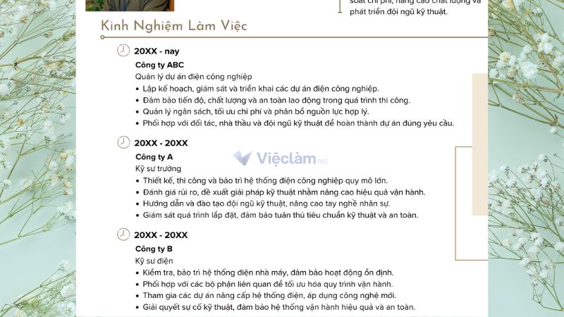 "Kinh nghiệm làm việc" trong CV xin việc ngành điện công nghiệp có thể đánh giá năng lực của bạn