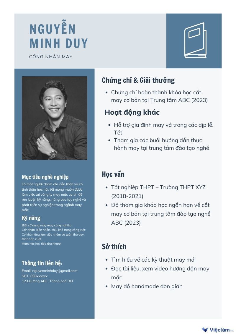 Mẫu CV dành cho thợ may mới ra nghề
