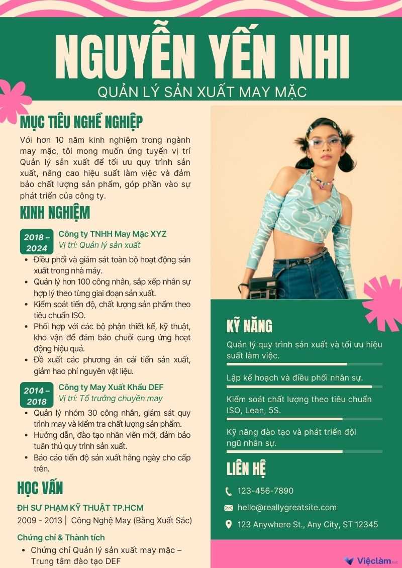 Mẫu CV dành cho vị trí quản lý may