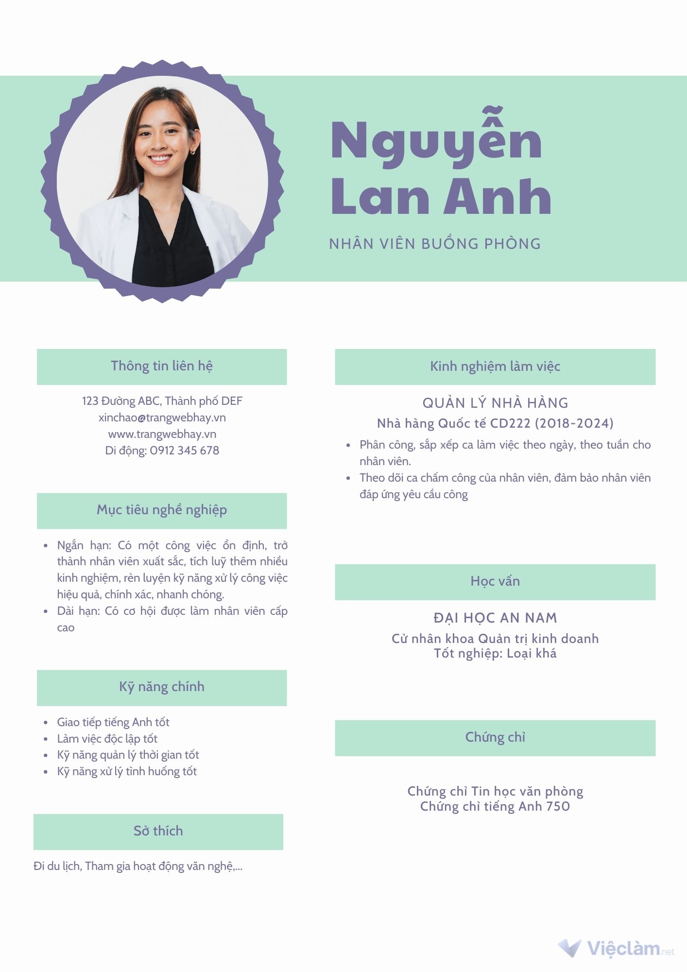 Cách viết CV xin việc buồng phòng khách sạn ấn tượng