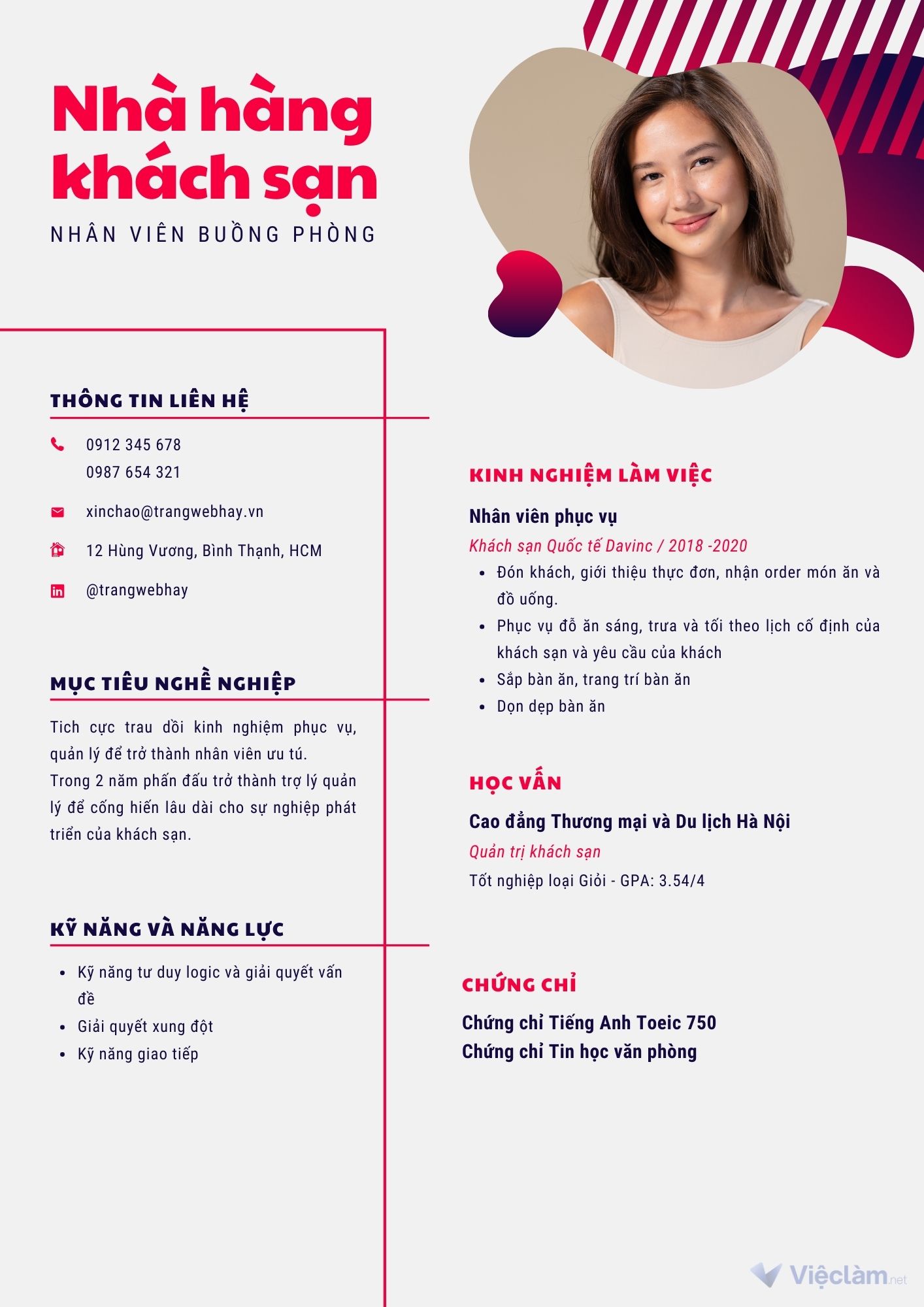 CV xin việc buồng phòng khách sạn mới nhất 2025