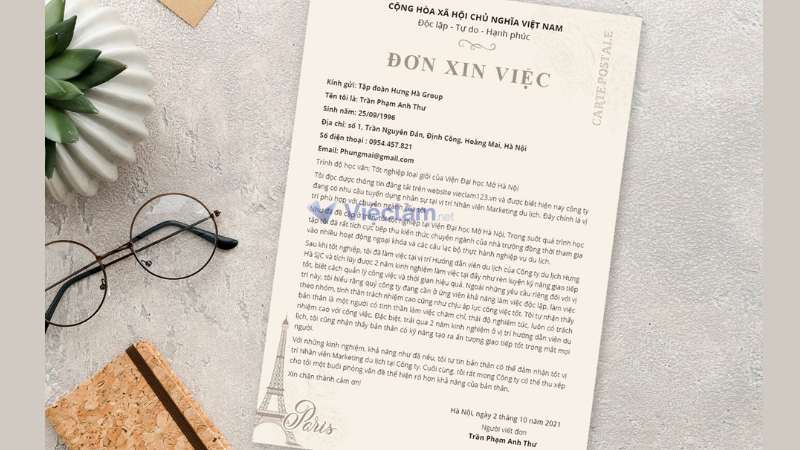 Cấu trúc của đơn xin việc