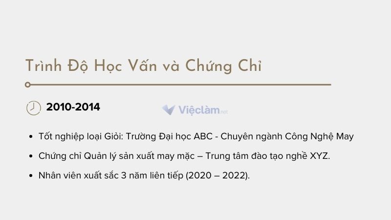 Cách viết trình độ học vấn trong CV ngành may
