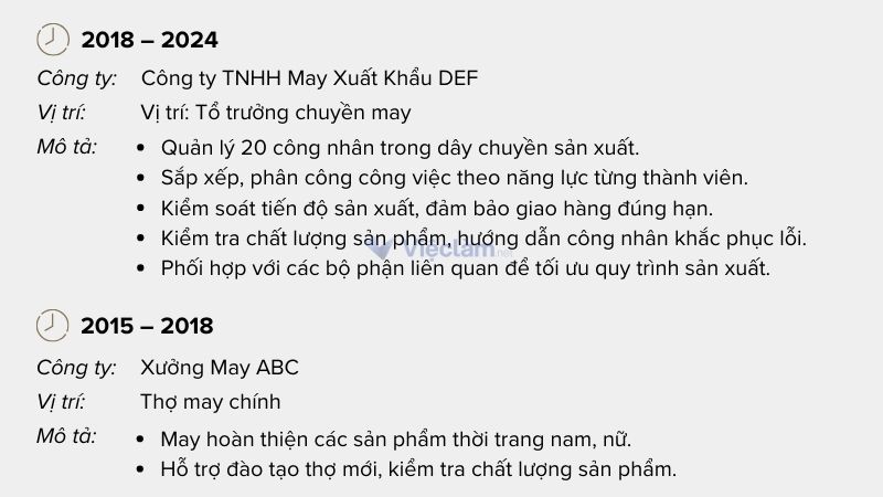 Cách viết kinh nghiệm làm việc trong CV ngành may