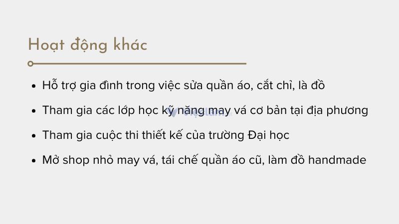 Cách viết phần những hoạt động khác trong CV ngành may