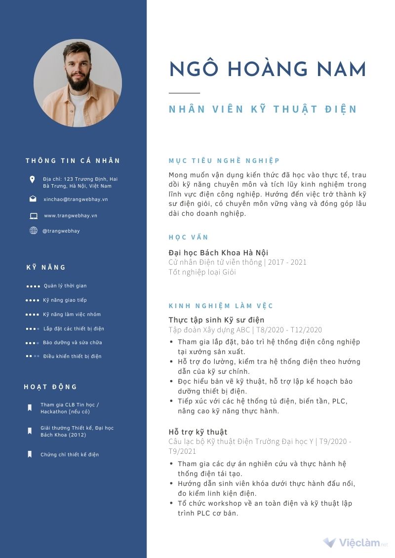 Mẫu CV dành cho kỹ sư điện mới ra trường 2