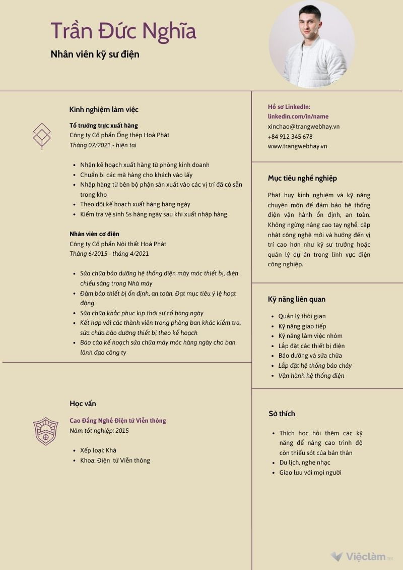 Mẫu CV dành cho kỹ sư điện có kinh nghiệm 1