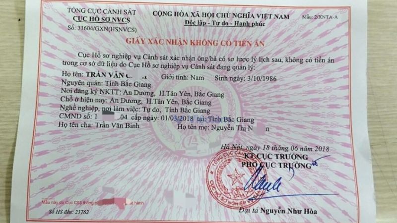 Chuẩn bị giấy xác nhận không có tiền án, tiền sự khi đi xin việc Vinmart