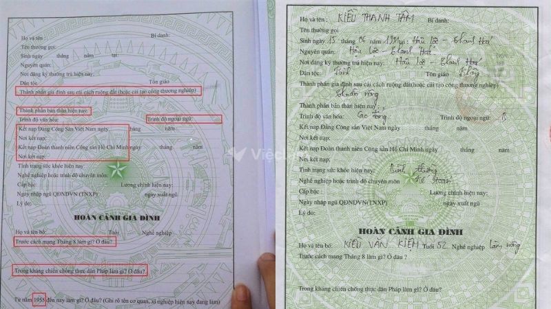 Mục Hoàn cảnh gia đình trong sơ yếu lý lịch