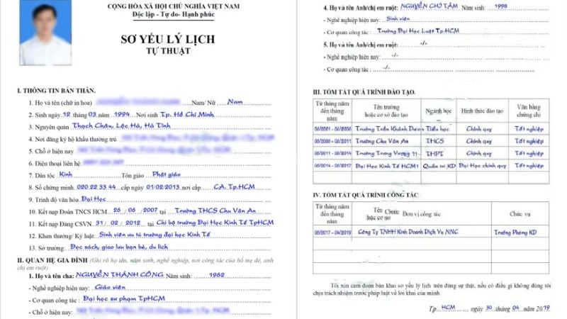 Hoàn cảnh gia đình trong Sơ yếu lý lịch tự thuật