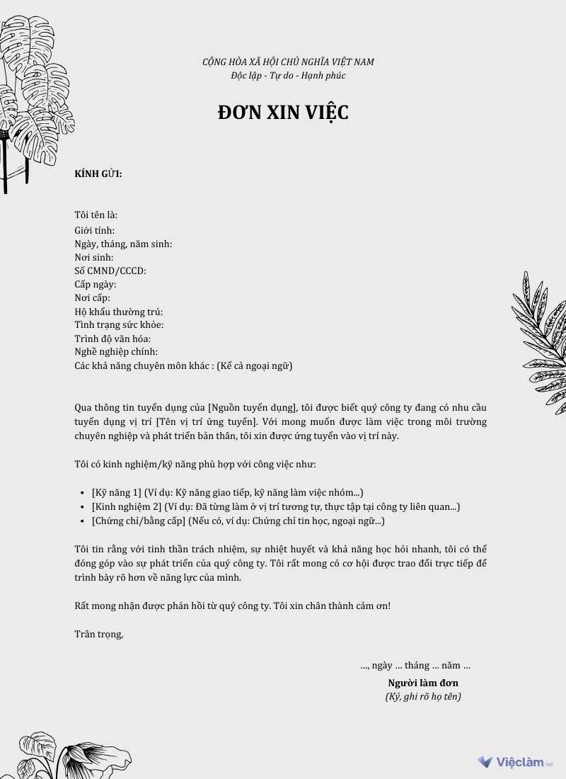 Mẫu đơn xin việc dùng chung nhiều ngành nghề