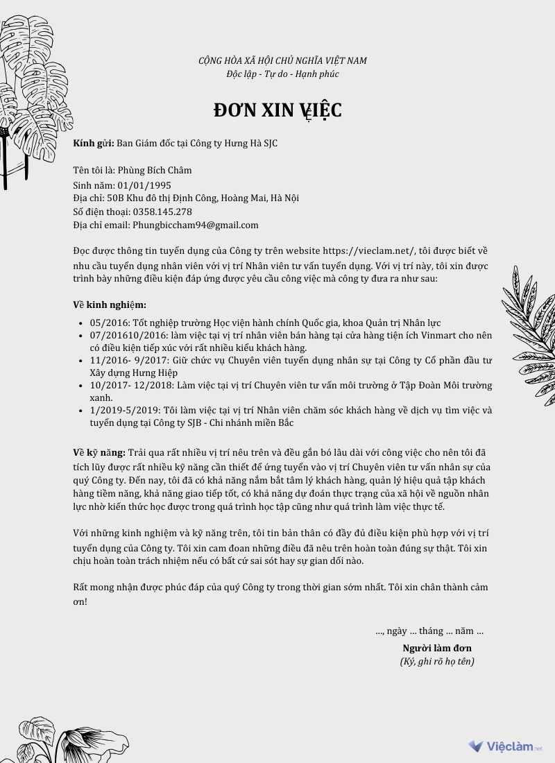 Mẫu đơn xin việc HR chuyên nghiệp, giúp bạn ứng tuyển dễ dàng