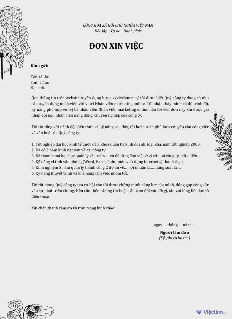 Mẫu đơn xin việc dành cho dân Marketing, thu hút nhà tuyển dụng