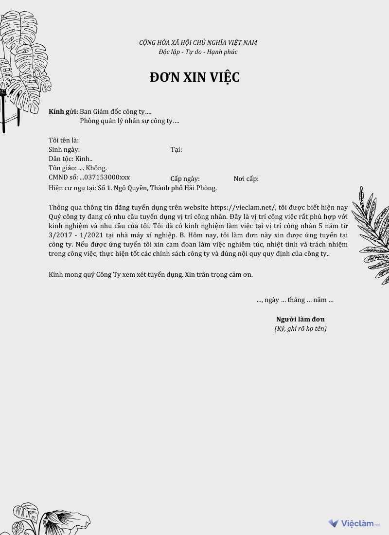 Hướng dẫn viết đơn xin việc giúp công nhân dễ dàng ứng tuyển