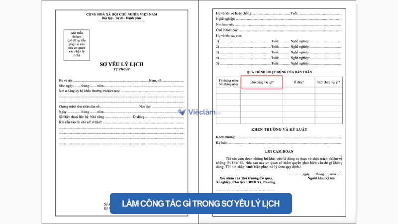 Làm công tác gì trong sơ yếu lý lịch
