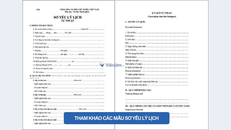 Tham khảo các mẫu sơ yếu lý lịch tại Vieclam.net