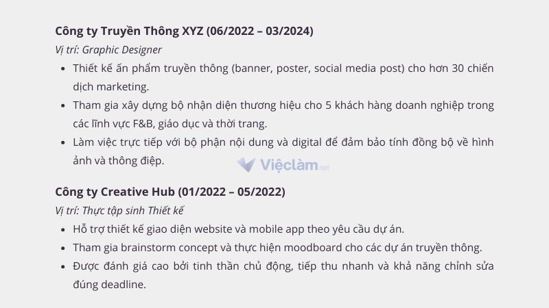 Cách viết kinh nghiệm làm việc trong CV