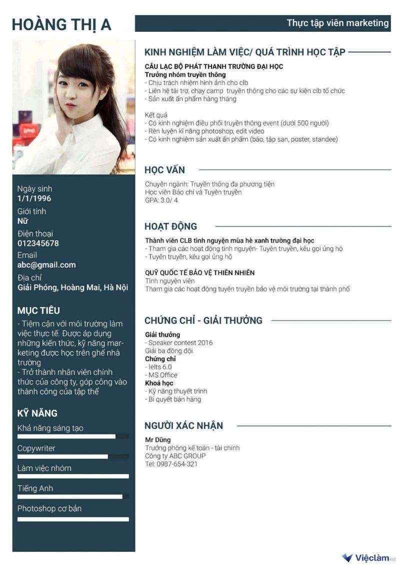 Mẫu giới thiệu bản thân trong CV thực tập sinh