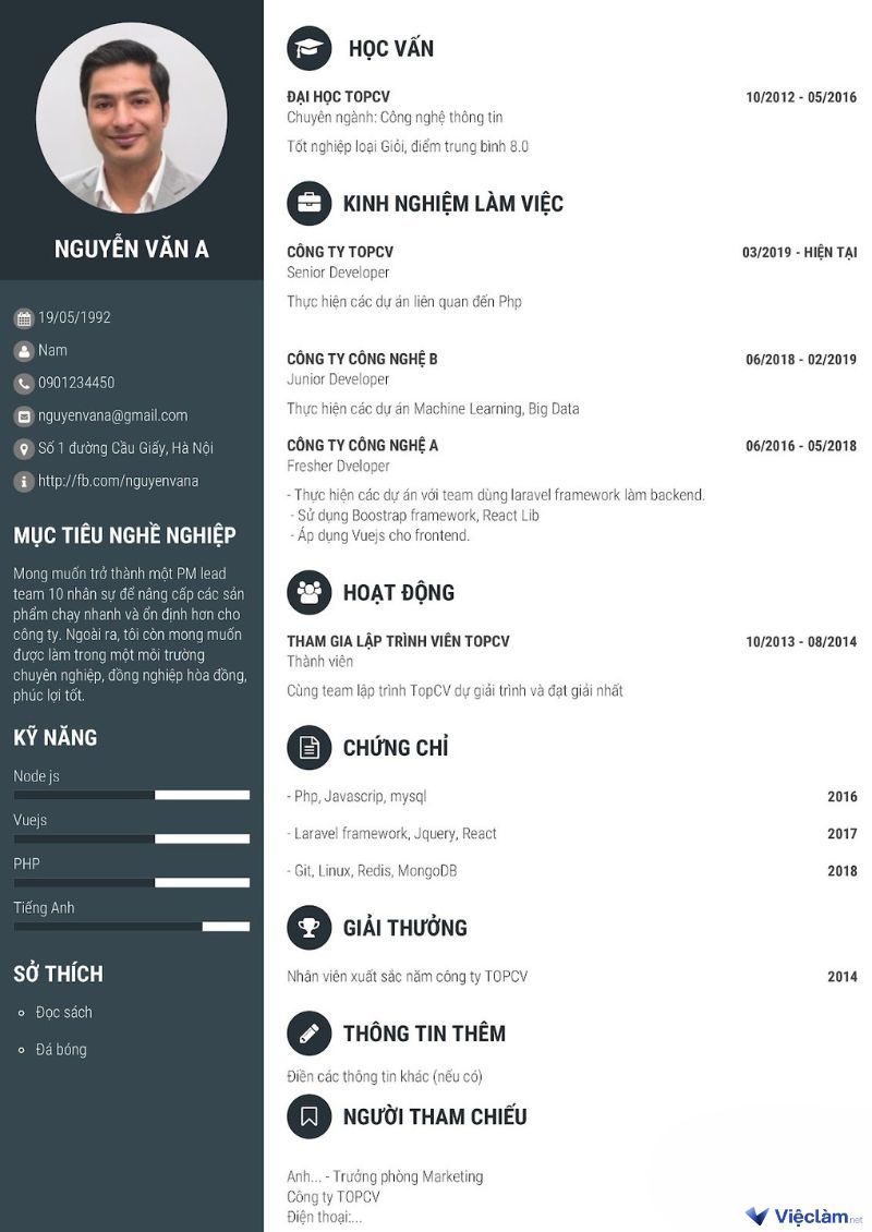 Mẫu CV cho Lập trình viên