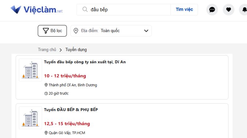 Tìm việc làm bếp ở Vieclam.net